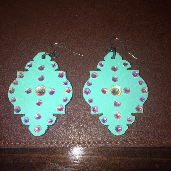 Mint Rhinestone Earrings - Picture 1 of 2